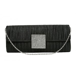 Evening Bag - 12 PCS - Satin Pleated W/ Rhinestone Accent Charm - BG-90991B